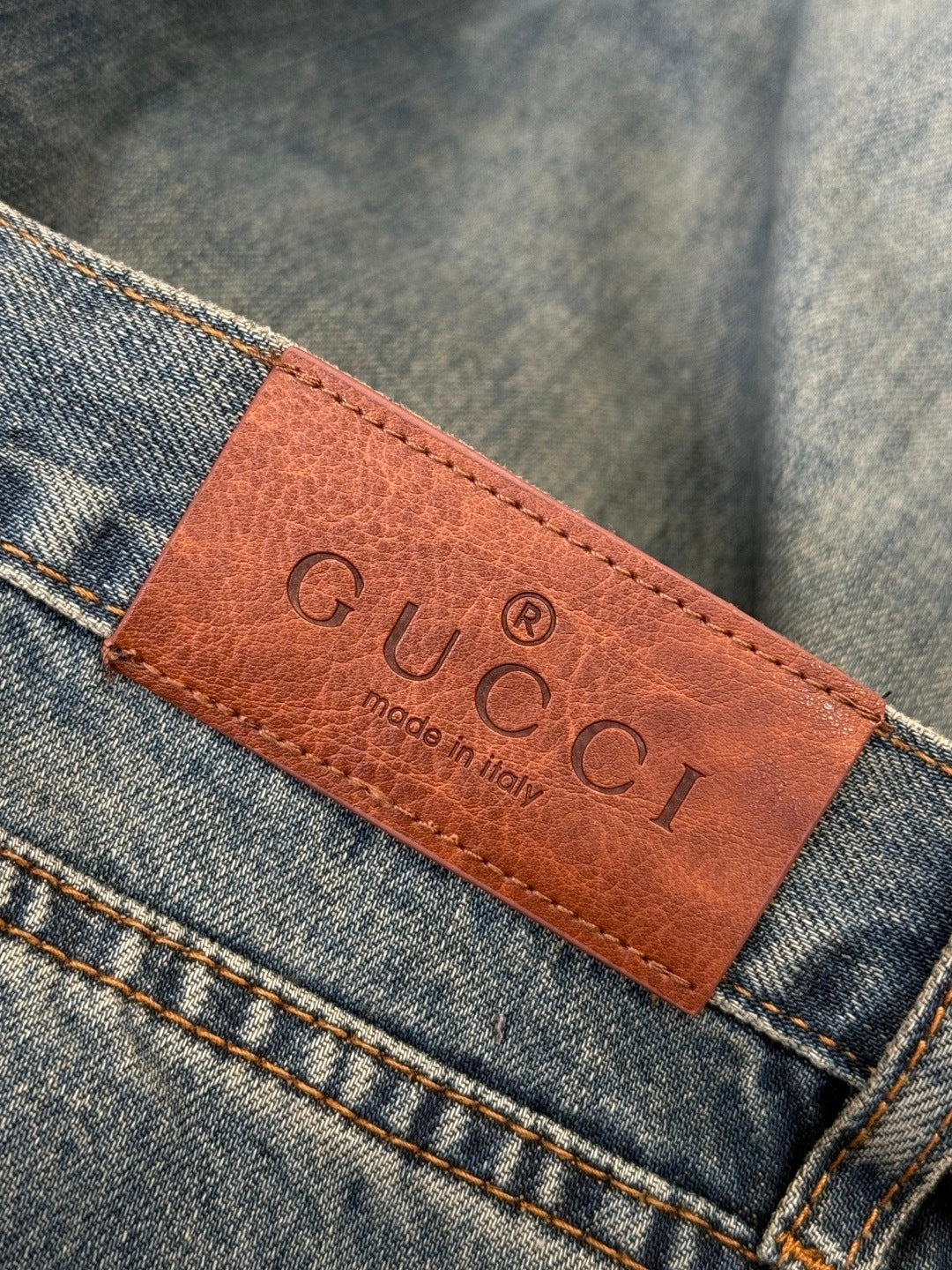 Gucci Cotton Denim Pants with Horsebit Detail