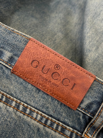 Gucci Cotton Denim Pants with Horsebit Detail