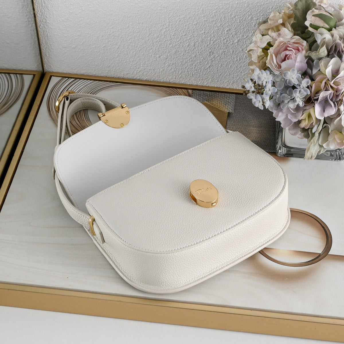 Dior Medium Dior Médaillon Flap Bag "White Grained Calfskin"