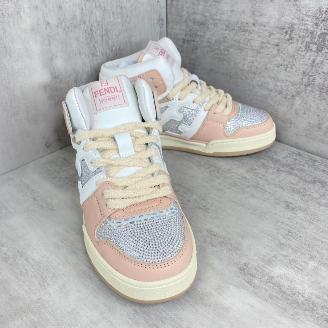 Fendi Match High-Top "White-Pink" Crystals
