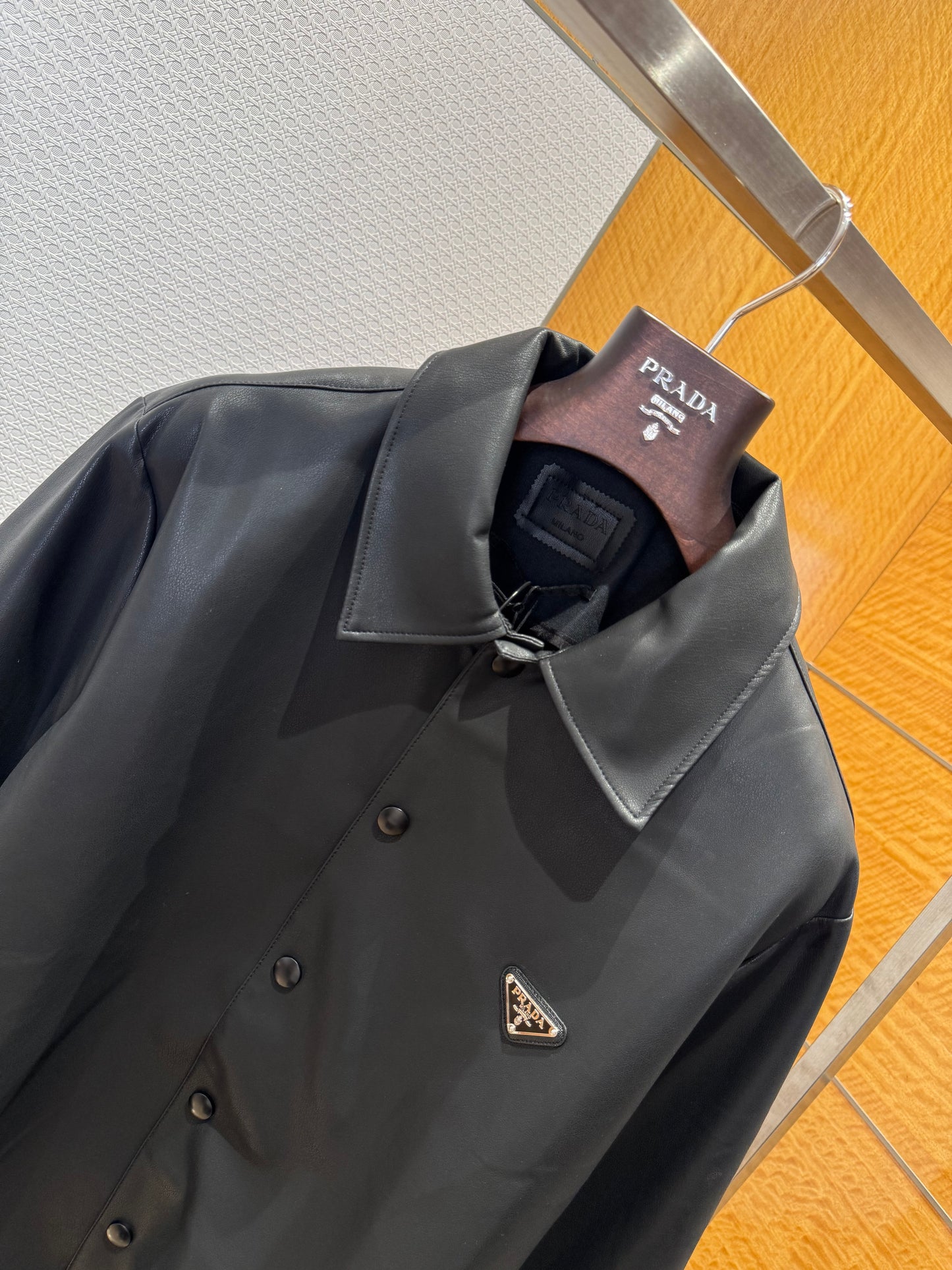 Prada Nappa Leather Shirt "Black"