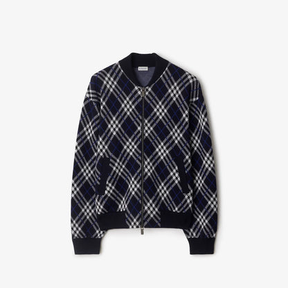 Burberry Check Cotton Wool Bomber Jacket "Ink Blue"