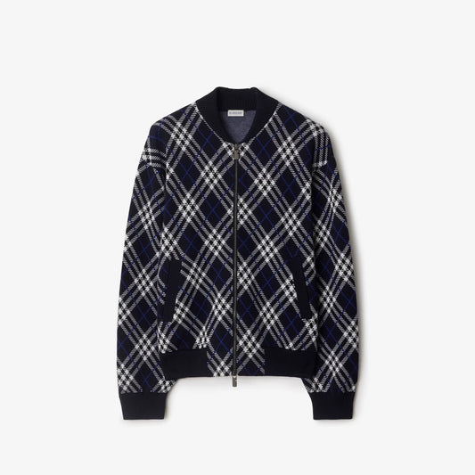 Burberry Check Cotton Wool Bomber Jacket "Ink Blue"