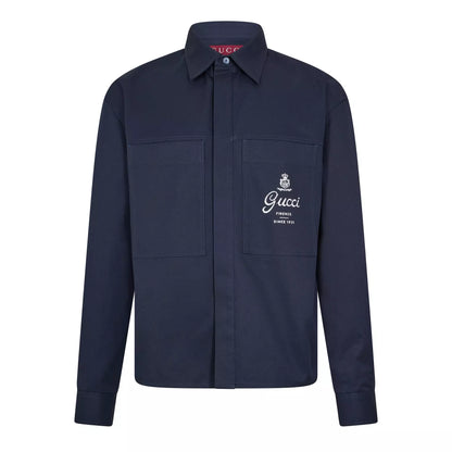 Gucci Cotton Twill Shirt with Print "Dark Blue"