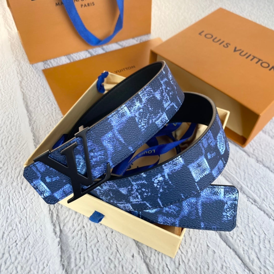 Louis Vuitton LV Initiales Reversible Belt "Damier Salt Navy-Black" and "Black"