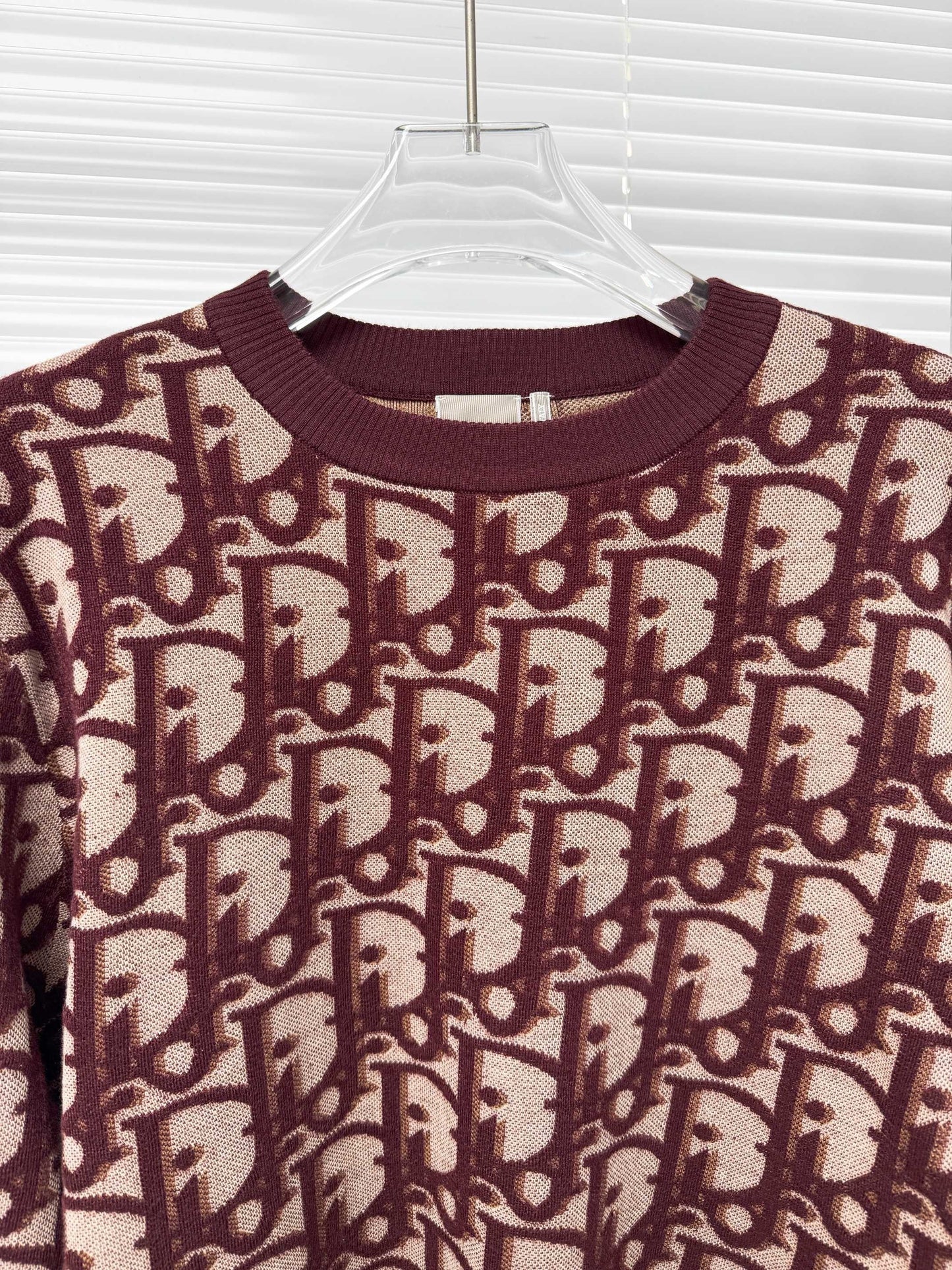 Dior Oblique Sweater "Burgundy Cotton-Wool-Silk-Blend Jacquard"