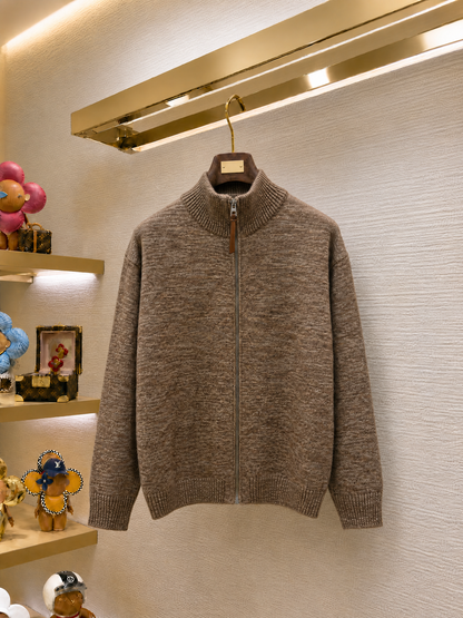 Loewe Zip-up Cardigan in Cotton, Linen and wool "Beige"
