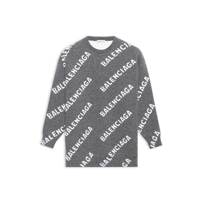 Balenciaga All-Over Logo Sweater "Grey-White"
