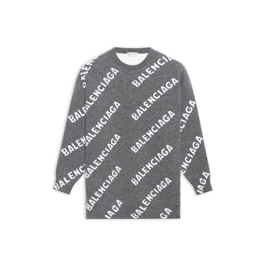 Balenciaga All-Over Logo Sweater "Grey-White"
