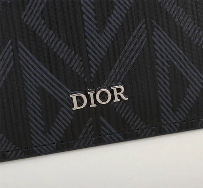 Dior Card Holder CD Diamond Canvas Smooth Calfskin