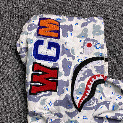 BAPE Space Camo Shark Full Zip Double Hoodie "White Multi"