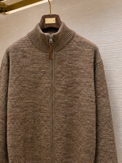 Loewe Zip-up Cardigan in Cotton, Linen and wool "Beige"