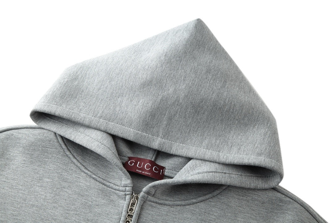 Gucci Logo-Appliquéd Jersey Zip-Up Hoodie "Grey"