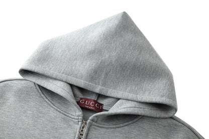 Gucci Logo-Appliquéd Jersey Zip-Up Hoodie "Grey"