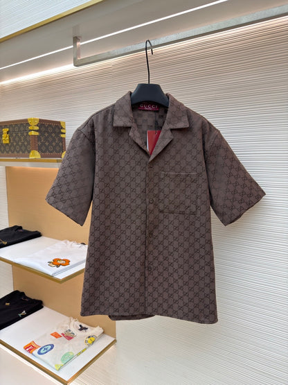 Gucci GG Canvas Linen Blend Bowling Shirt "Brown"