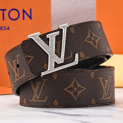 Louis Vuitton Initiales Leather Belt "Brown-Silver"