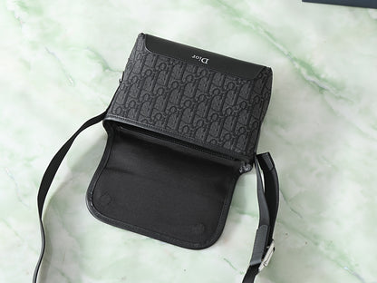 Dior Jett Mini Messenger Bag with Flap "Dior Oblique in Black Jacquard"