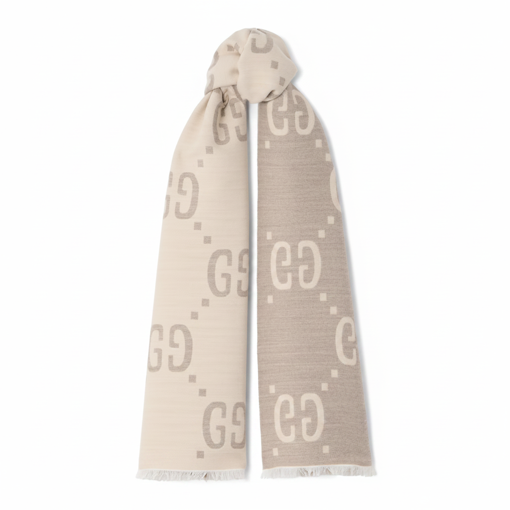 Gucci GG Jacuard Wool and Silk Scarf "Cream"
