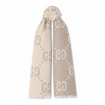Gucci GG Jacuard Wool and Silk Scarf "Cream"