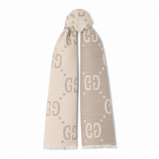 Gucci GG Jacuard Wool and Silk Scarf "Cream"
