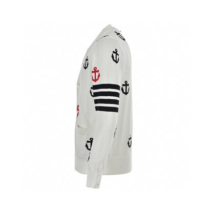 Thom Browne 4-Bar Anchor Print Cardigan "White"