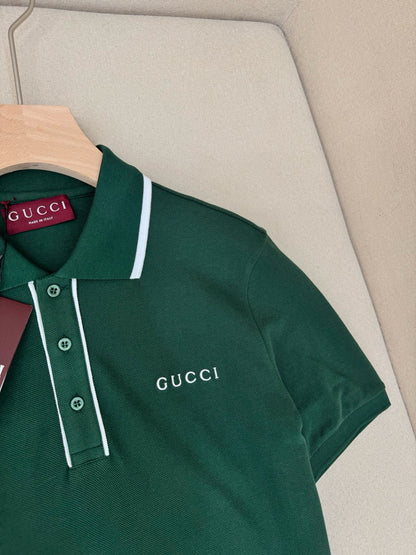 Gucci Cotton Piquet Polo T-Shirt with Embroidery "Green"