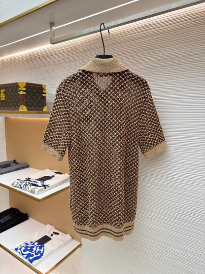 Louis Vuitton Short-Sleeved Knitted Mesh Polo "Camel"
