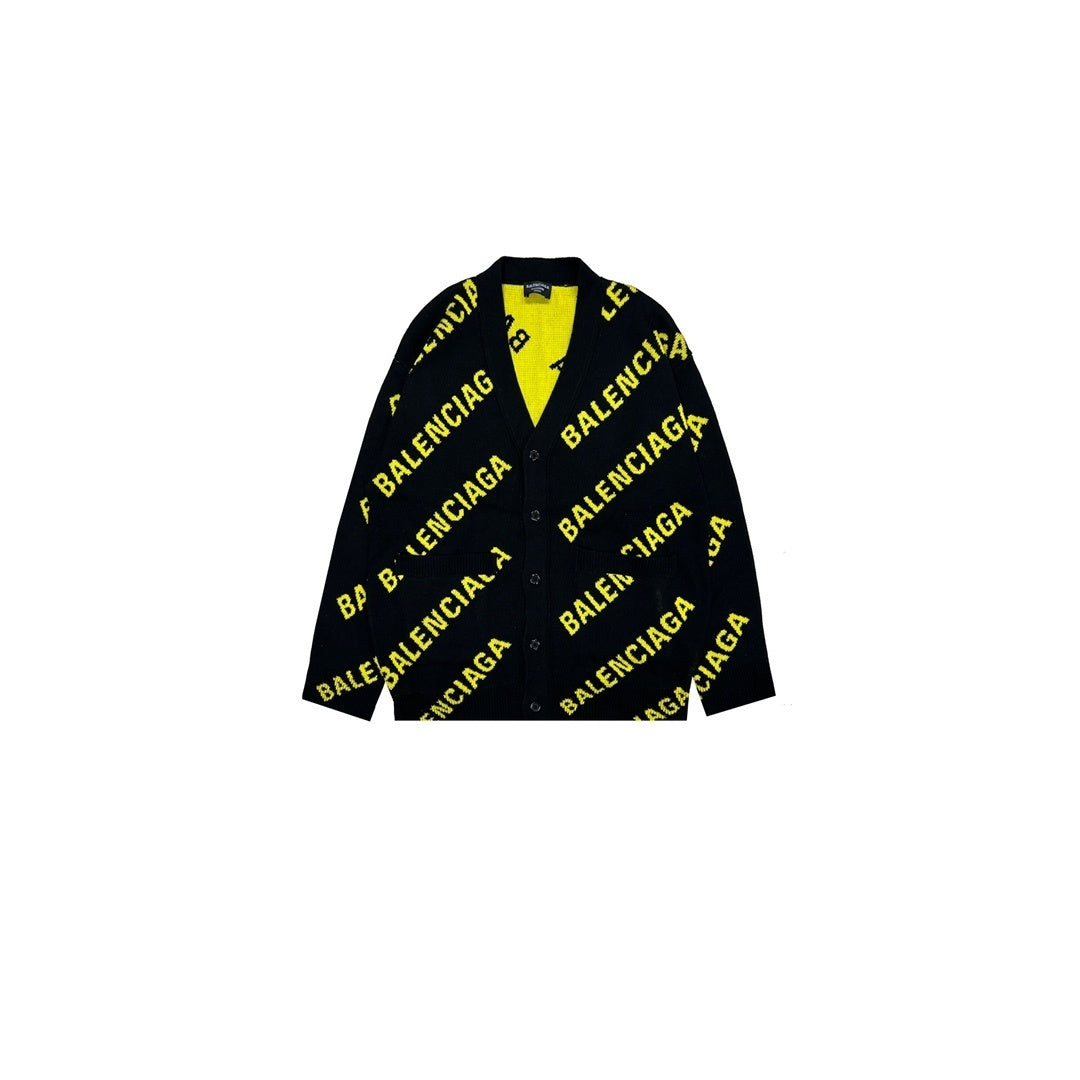 Balenciaga All-Over Logo Cardigan "Black-Yellow"