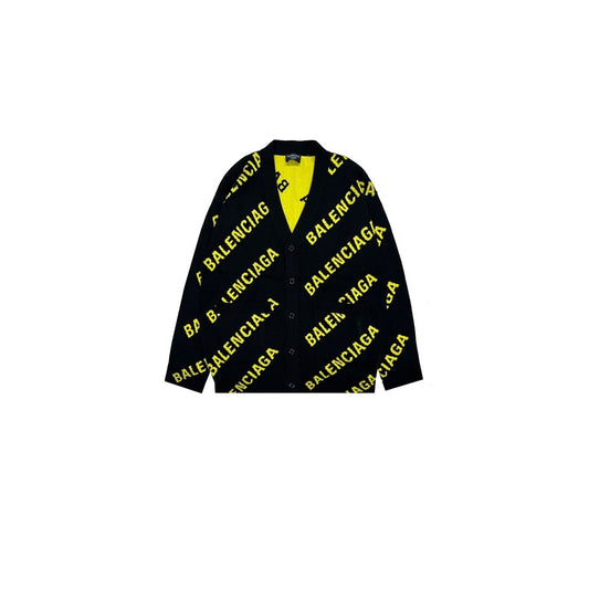 Balenciaga All-Over Logo Cardigan "Black-Yellow"