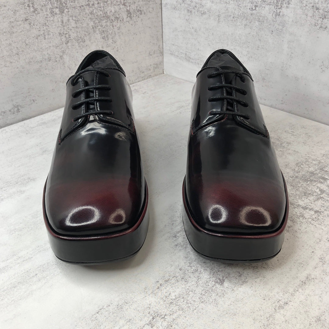 Prada Brushed Leather Derby Shoes "Red-Black"