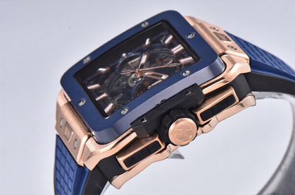 Hublot Square Bang Unico 42mm Rose Gold Blue Rubber Strap Skeleton Dial