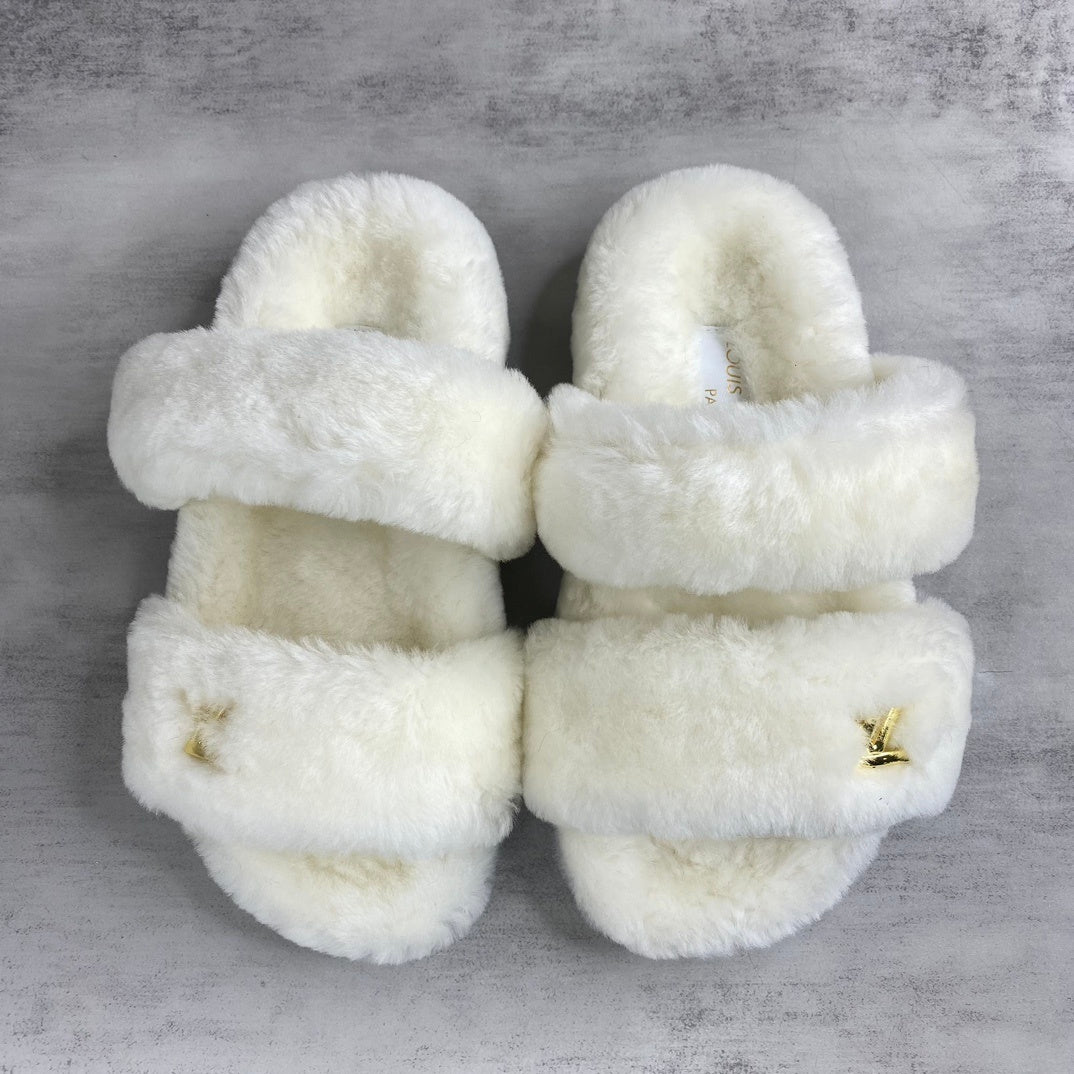 Louis Vuitton Fur Sandals "White"