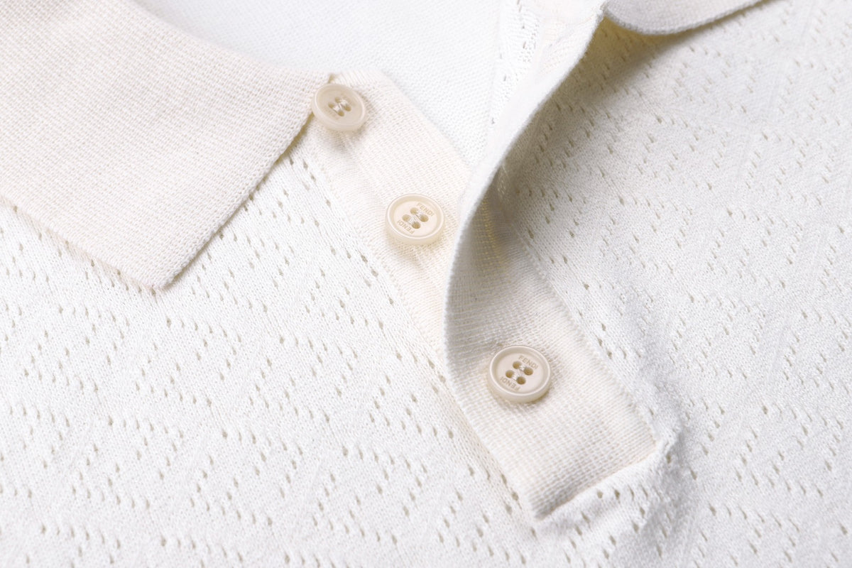 Fendi Cotton and Viscose Tricot Polo Shirt "White"