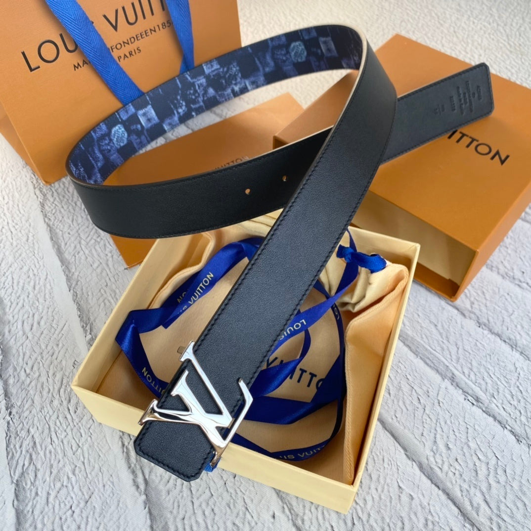 Louis Vuitton LV Initiales Reversible Belt "Damier Salt Navy" and "Black"