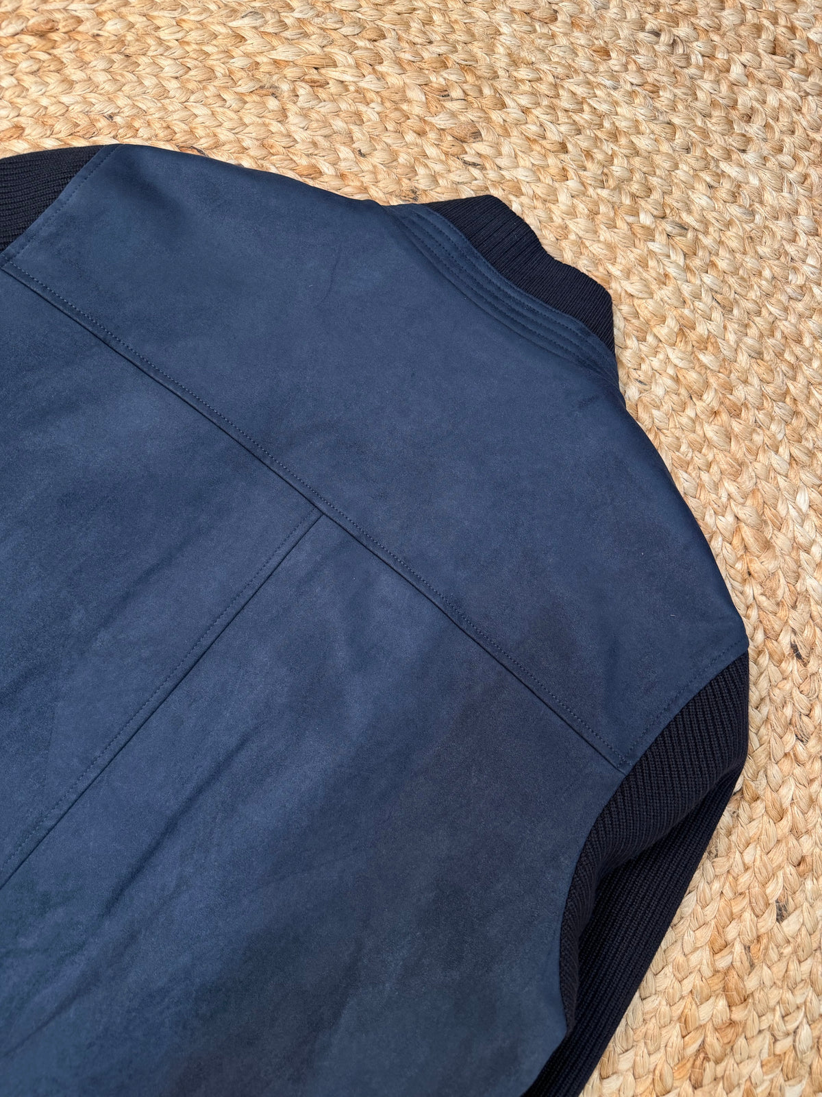 Brunello Cucinelli Suede and Wool Knit Bomber Jacket "Navy Blue"