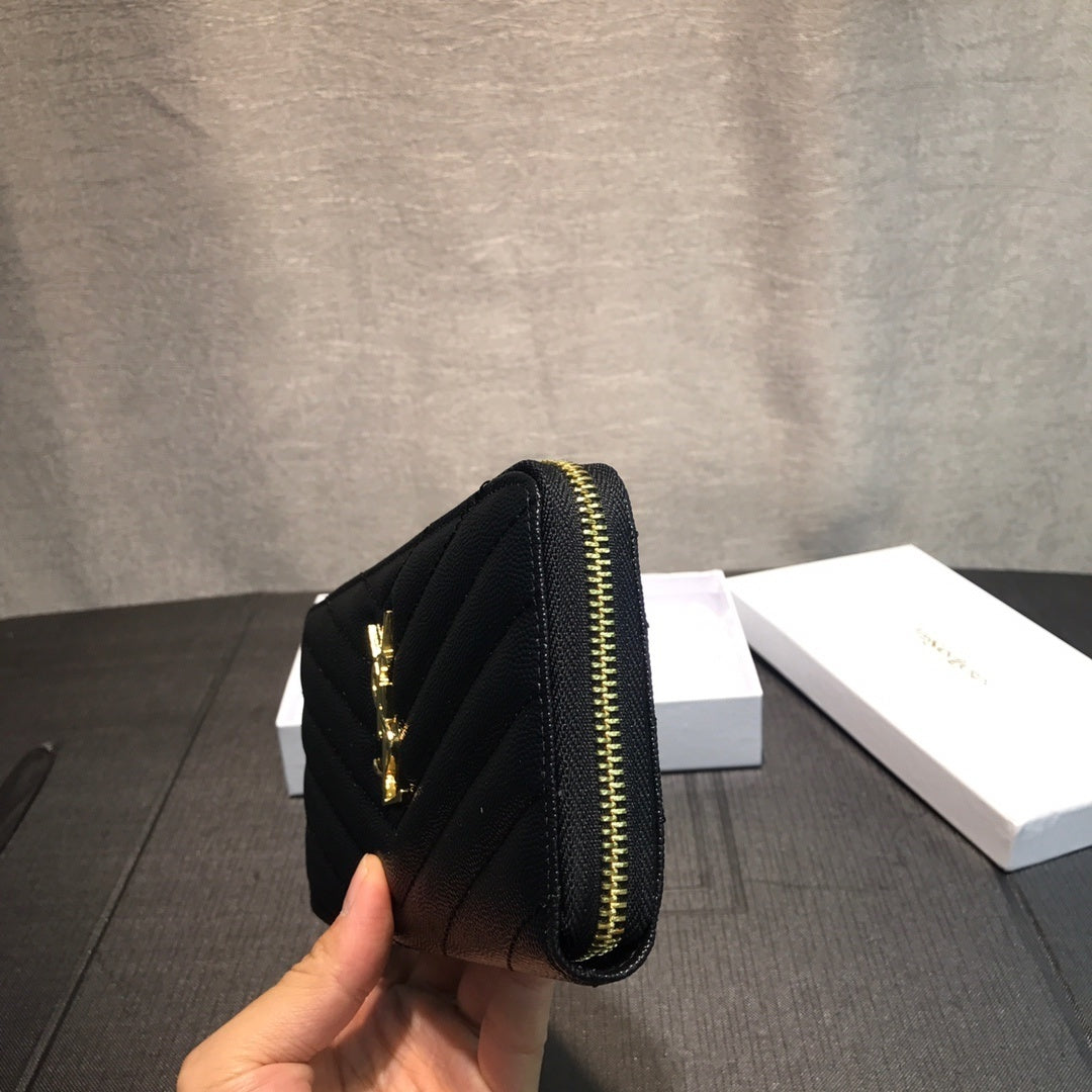 Yves Saint Laurent Cassandre Matelasse Zip Around Wallet Gold