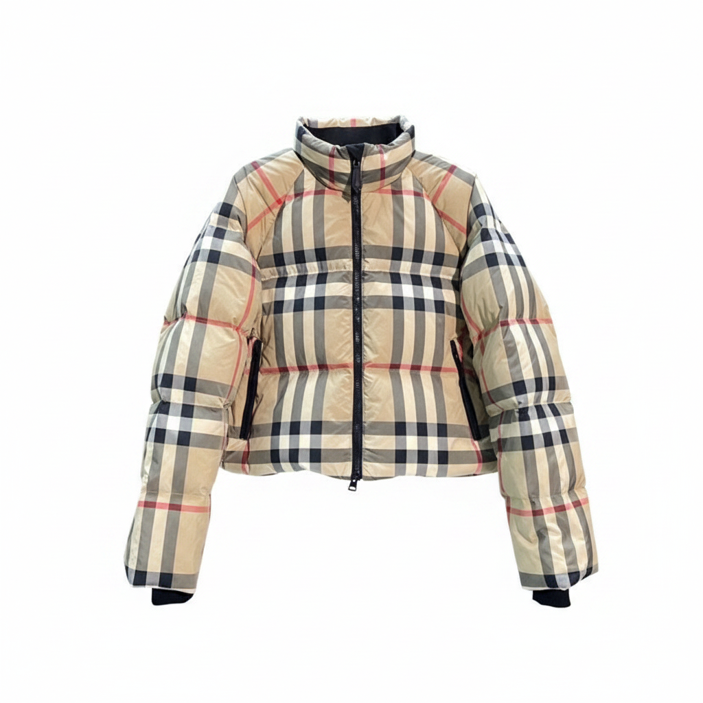 Burberry Check Cropped Down Jacket "Beige"
