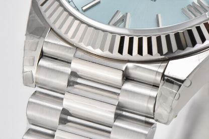 Rolex Day Date 40mm on President Bracelet Ice Blue Roman Dial