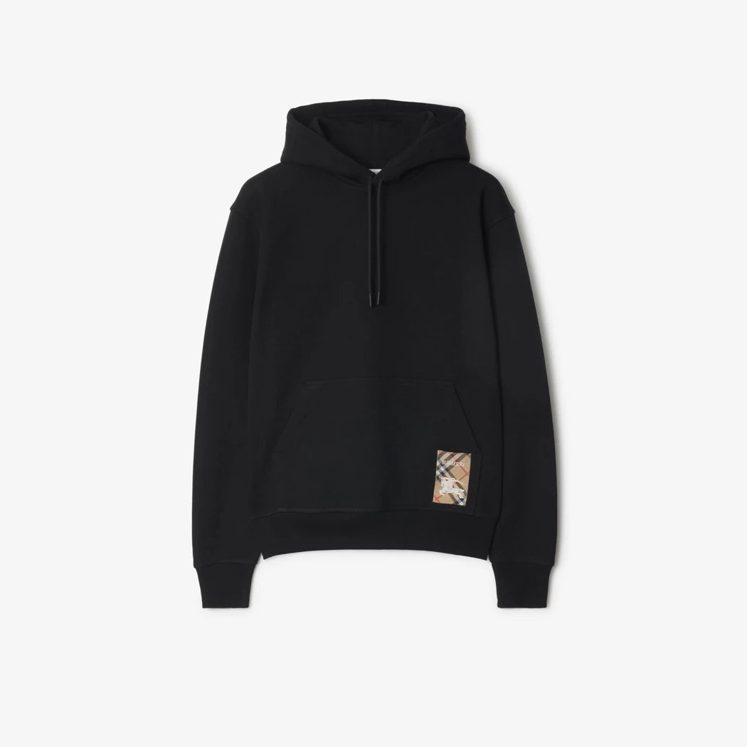 Burberry Check Label Cotton Hoodie "Black"