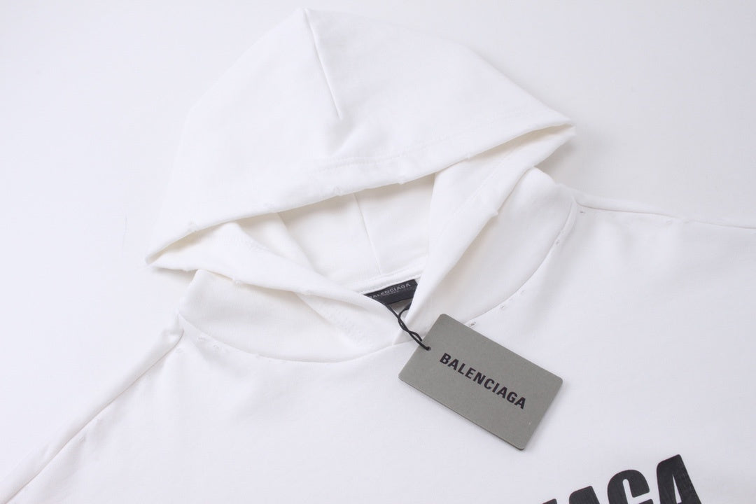 Balenciaga Distressed Caps Boxy Hoodie "White-Black"