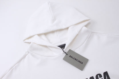 Balenciaga Distressed Caps Boxy Hoodie "White-Black"