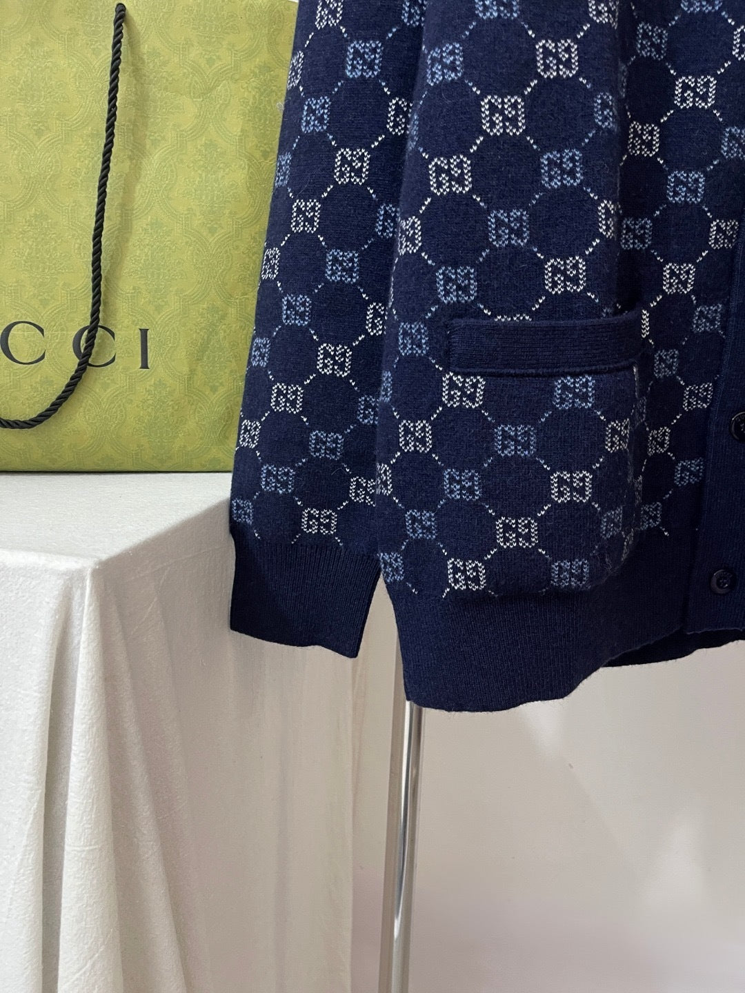 Gucci GG Double Wool Knit Cardigan "Dark Blue"