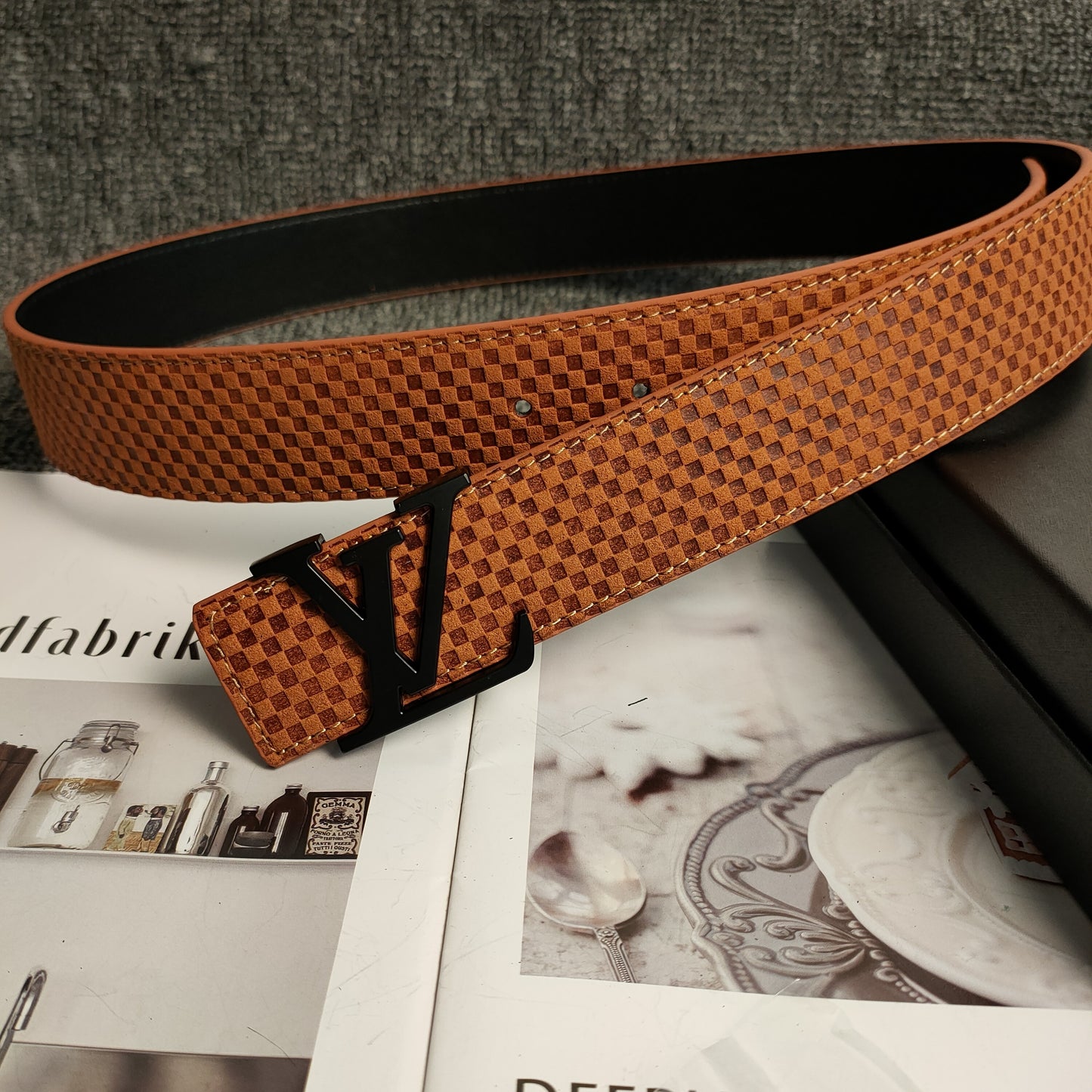 Louis Vuitton Leather Belt "Orange-Black"