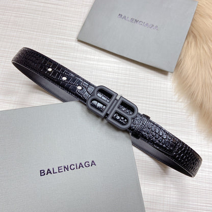 Balenciaga BB Logo Croc Effect Leather Belt "Black"