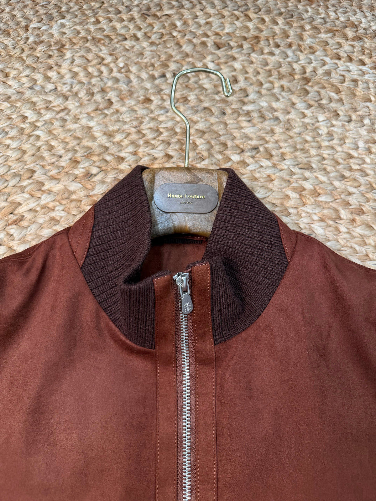 Brunello Cucinelli Suede and Wool Knit Bomber Jacket "Cognac"