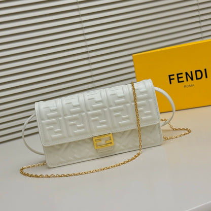 Fendi Tube Wallet On Chain "White Nappa Leather Wallet with FF Motif"
