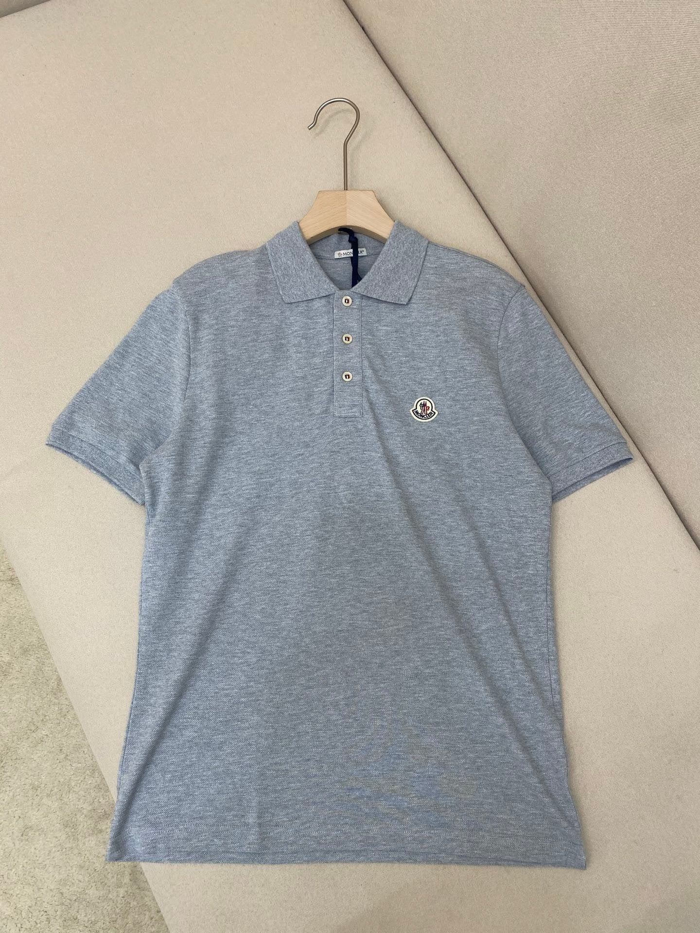 Moncler Logo Patch Cotton Polo T-Shirt "Grey"