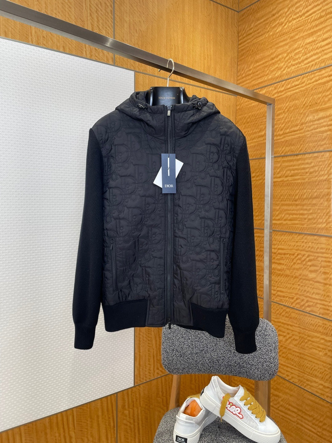 Dior Oblique Hooded Blouson Jacket "Black Cotton Blend Knit"
