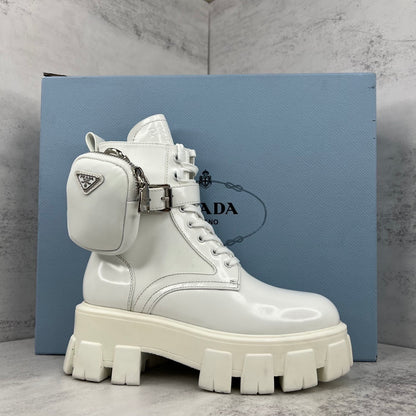 Prada Monolith Leather Boots "White"