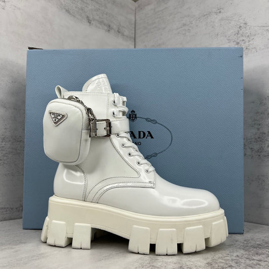 Prada Monolith Leather Boots "White"